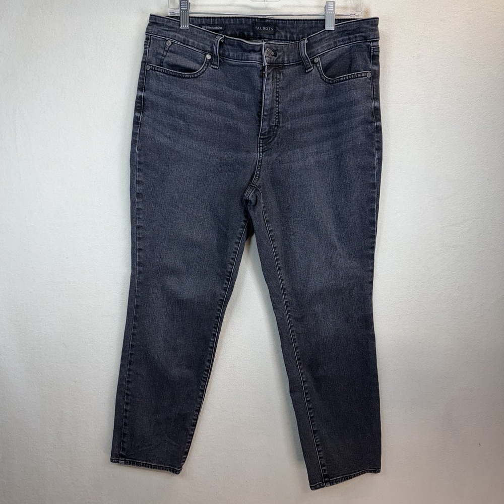 Talbots Slim Ankle Jeans‎ Womens 12p Black Charcoal Wash Slim Fit Stretch Denim